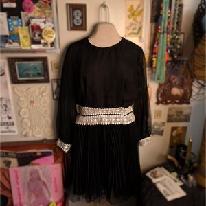 Vintage 60s Crochet Lace Cocktail Mini Dress Women's Medium Black